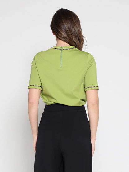 Embellished Chain Link Trim Short Sleeve Top