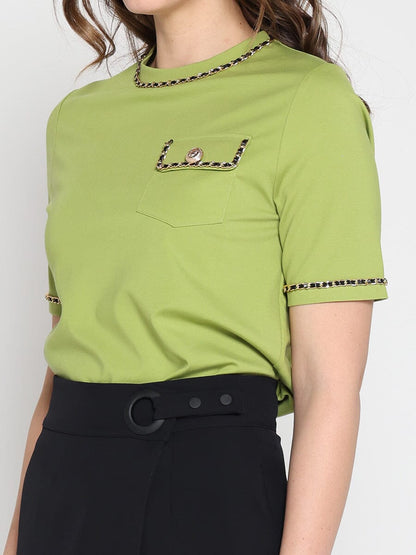 Embellished Chain Link Trim Short Sleeve Top