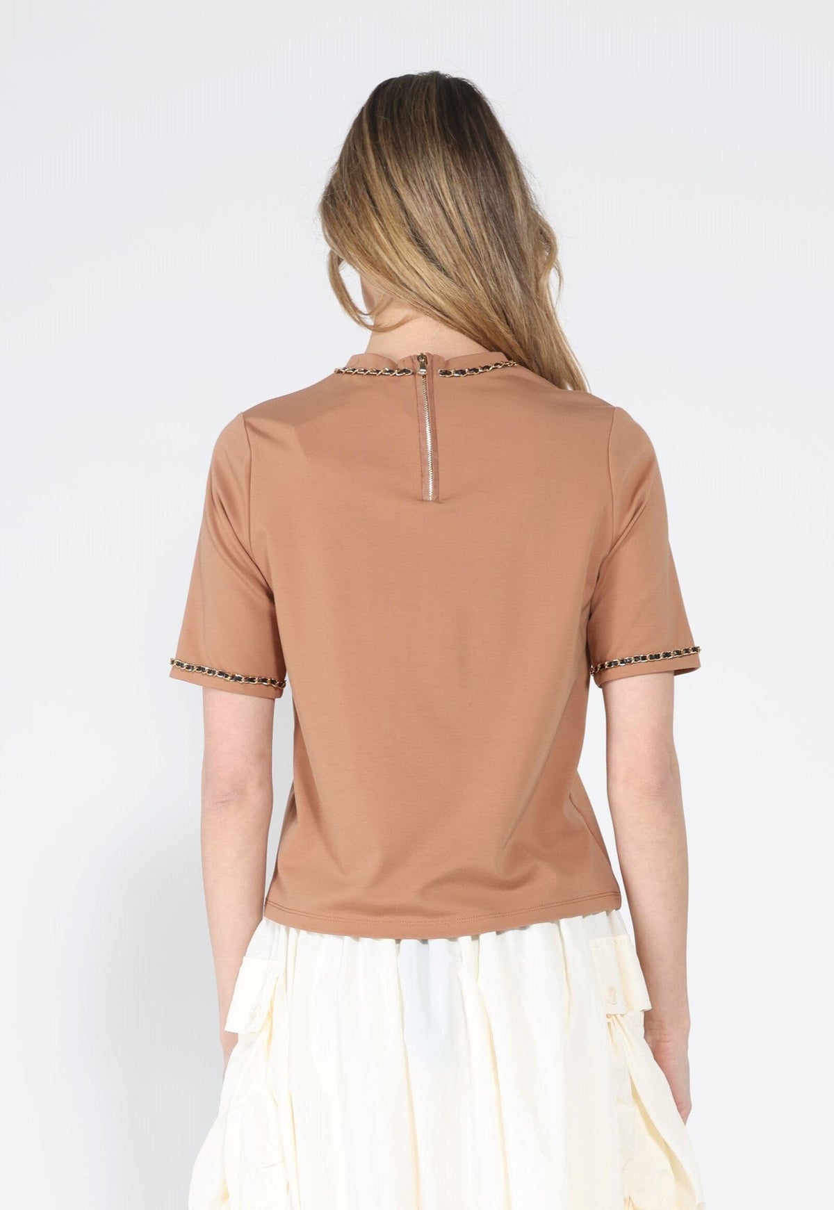 Gracia Fashion Women's Embellished Chain Link Trim Short Sleeve Top