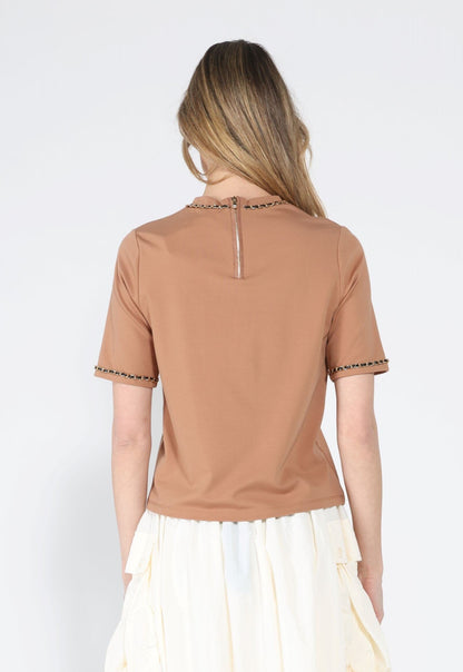 Embellished Chain Link Trim Short Sleeve Top