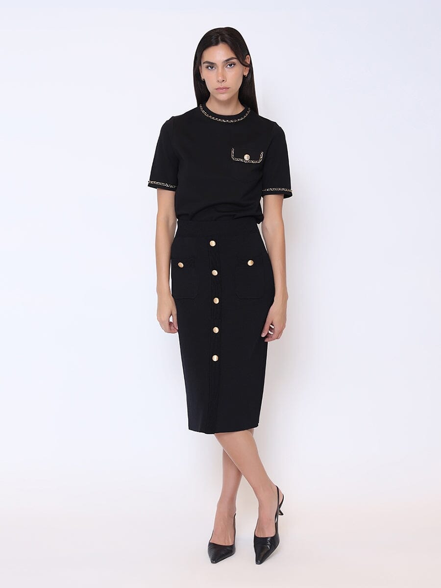 Gracia Fashion Women's Embellished Chain Link Trim Short Sleeve Top