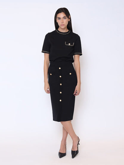 Embellished Chain Link Trim Short Sleeve Top