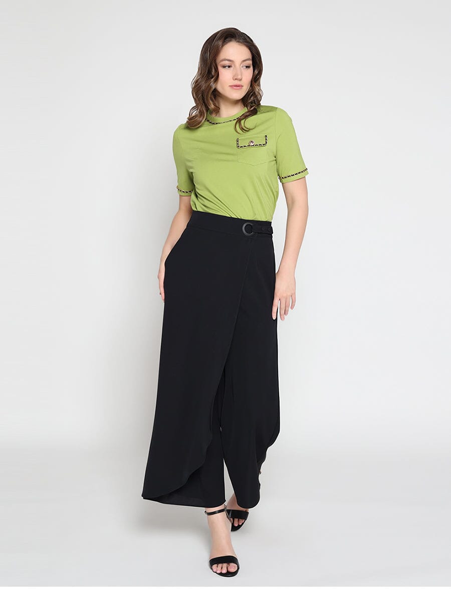 Gracia Fashion Women's Embellished Chain Link Trim Short Sleeve Top