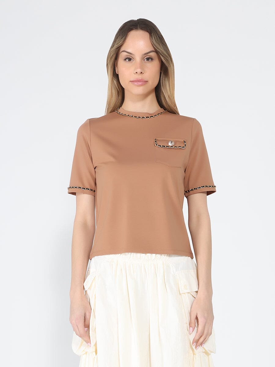 Embellished Chain Link Trim Short Sleeve Top