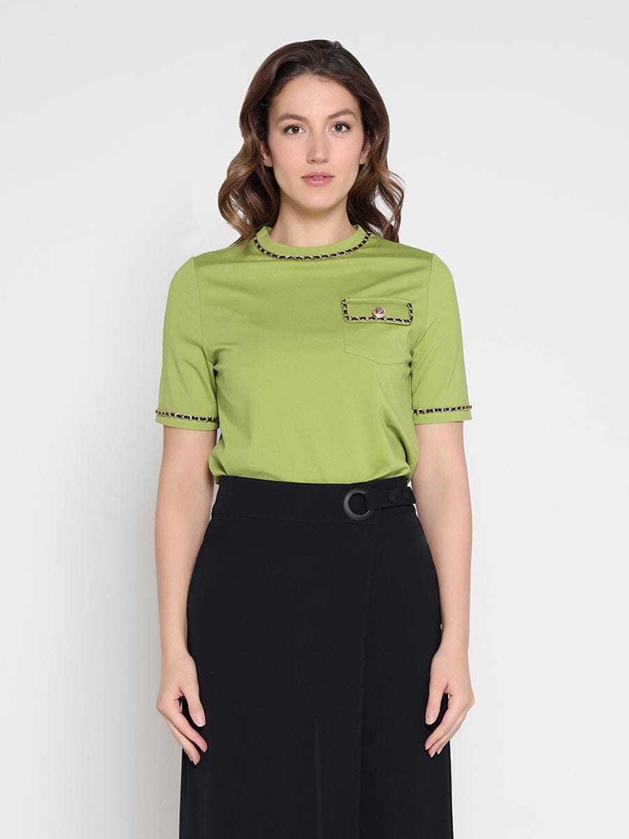 Embellished Chain Link Trim Short Sleeve Top
