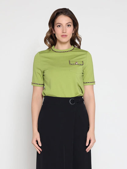 Embellished Chain Link Trim Short Sleeve Top