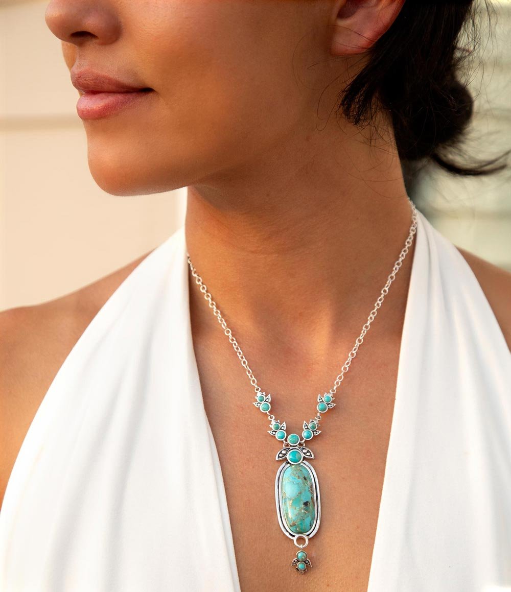 Emile Sterling Silver and Blue Turquoise Pendant Necklace