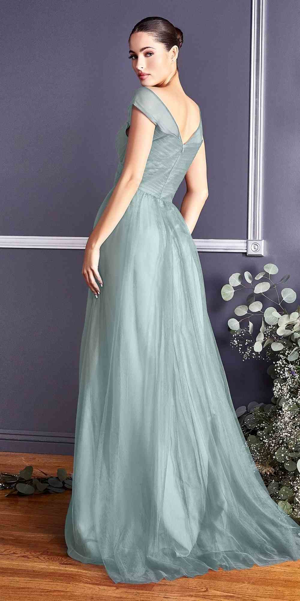 Ladivine ET320 Illusion V-Neck and Back Long Dress