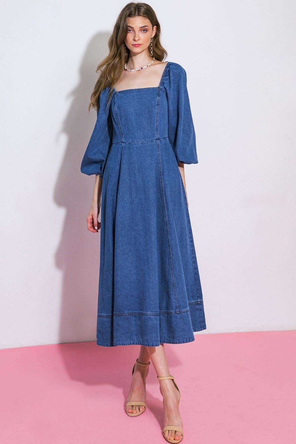 VESTIDO MIDI VAQUERO DE FELPA CON ESTILO