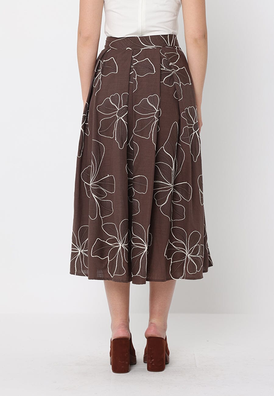 Falda acampanada plisada con bordado floral para mujer de Gracia Fashion