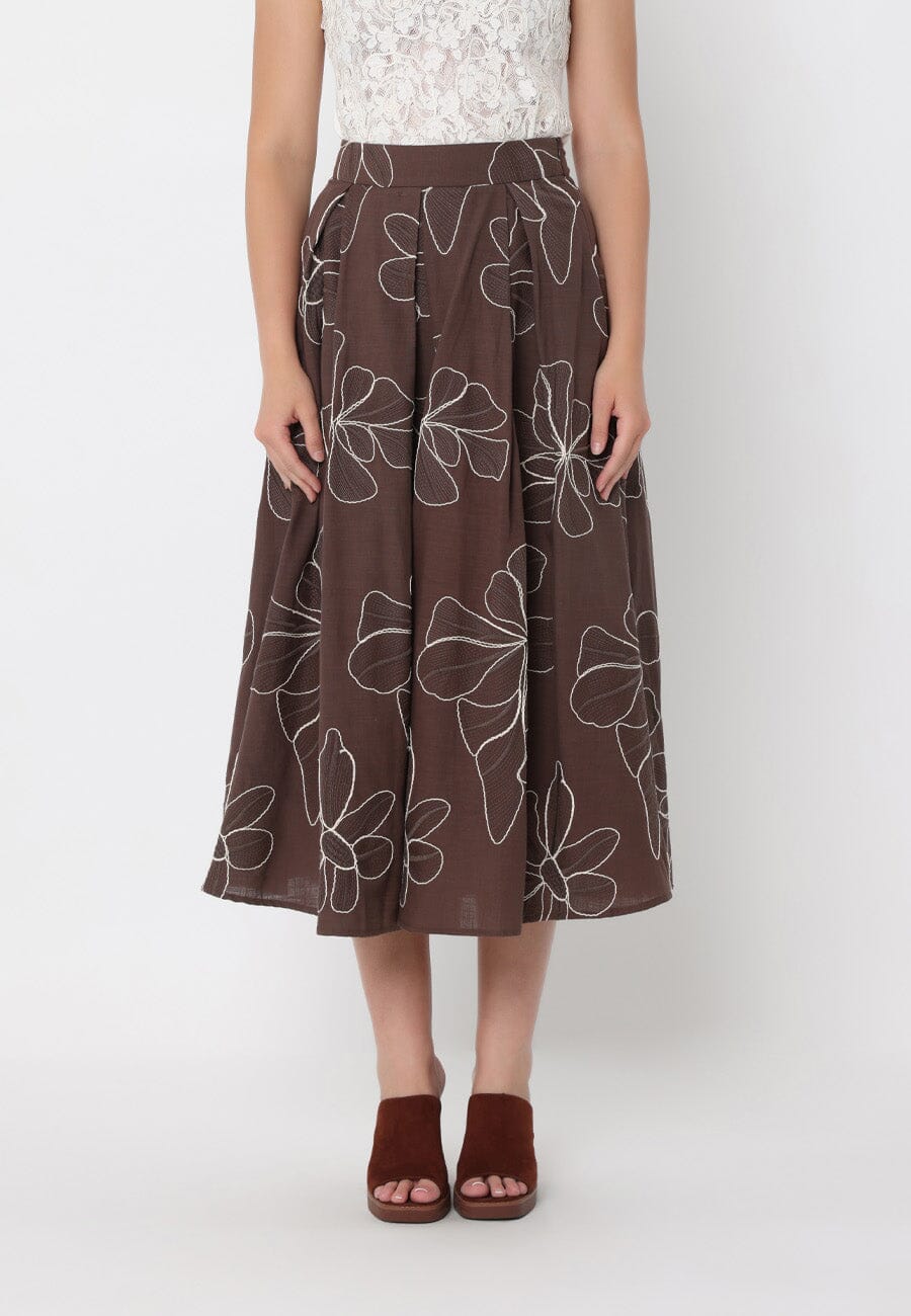 Falda acampanada plisada con bordado floral para mujer de Gracia Fashion