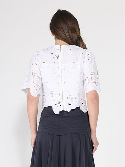 Floral Lace Embroidered Short Sleeve Crop Top