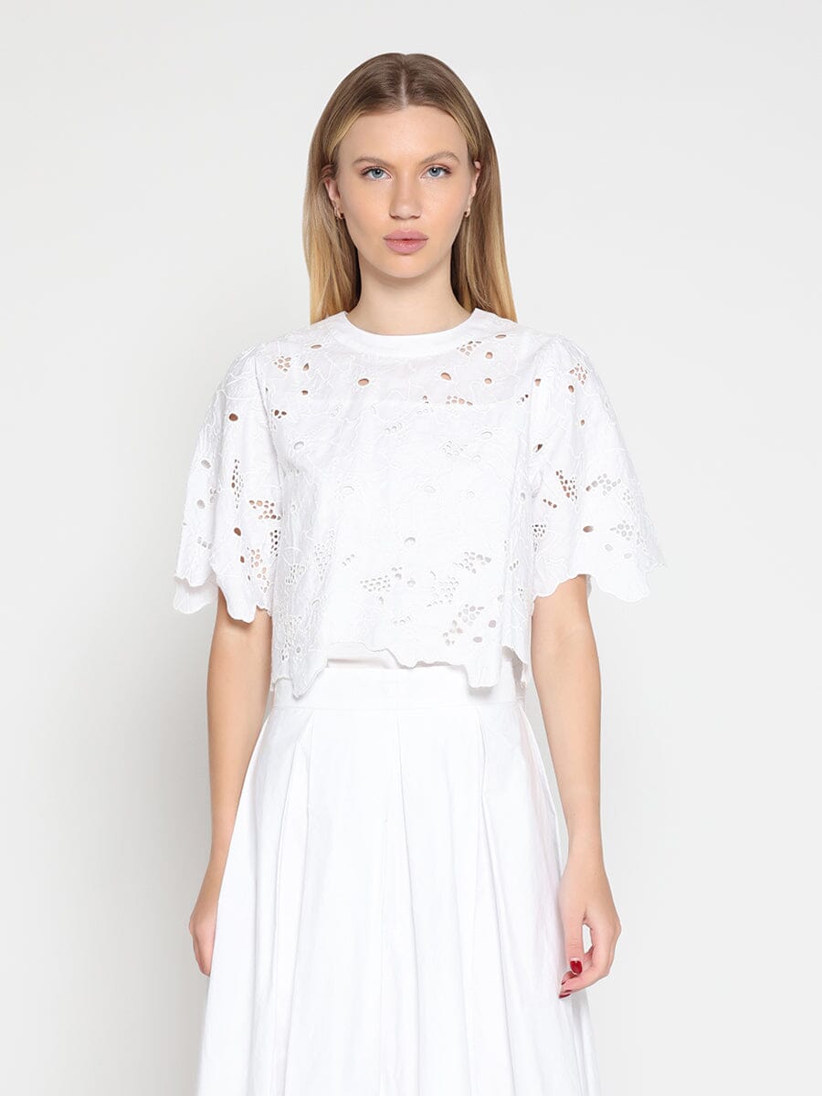 Floral Lace Embroidered Short Sleeve Crop Top
