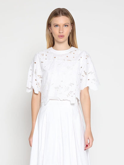 Floral Lace Embroidered Short Sleeve Crop Top