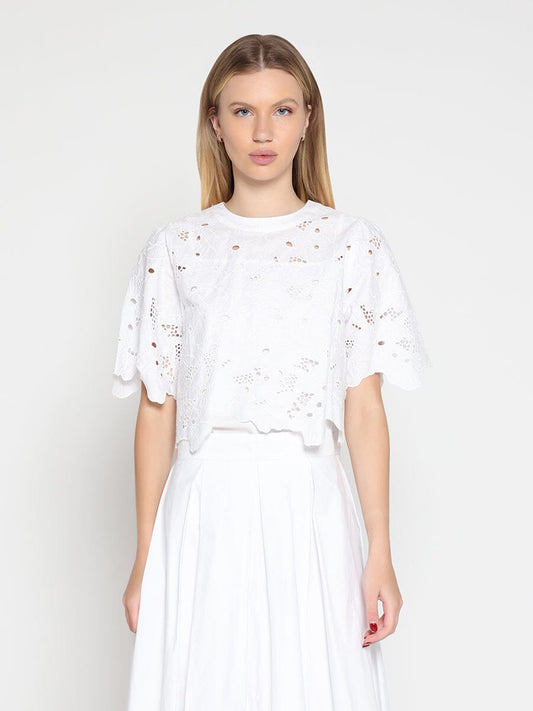 Gracia Fashion Women's Floral Lace Embroidered Short Sleeve Crop Top