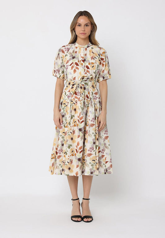 Floral print belt dress