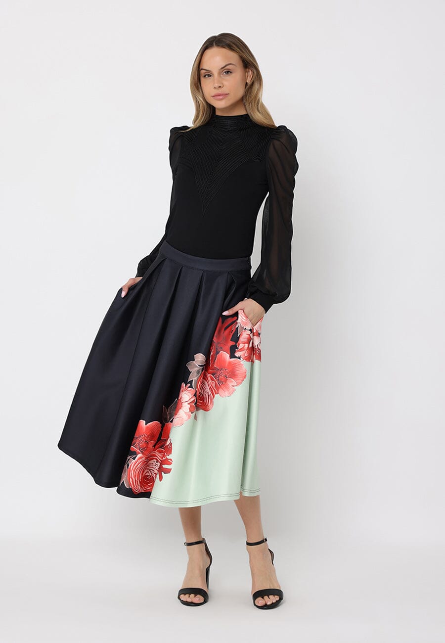 Falda línea A plisada con estampado floral para mujer de Gracia Fashion