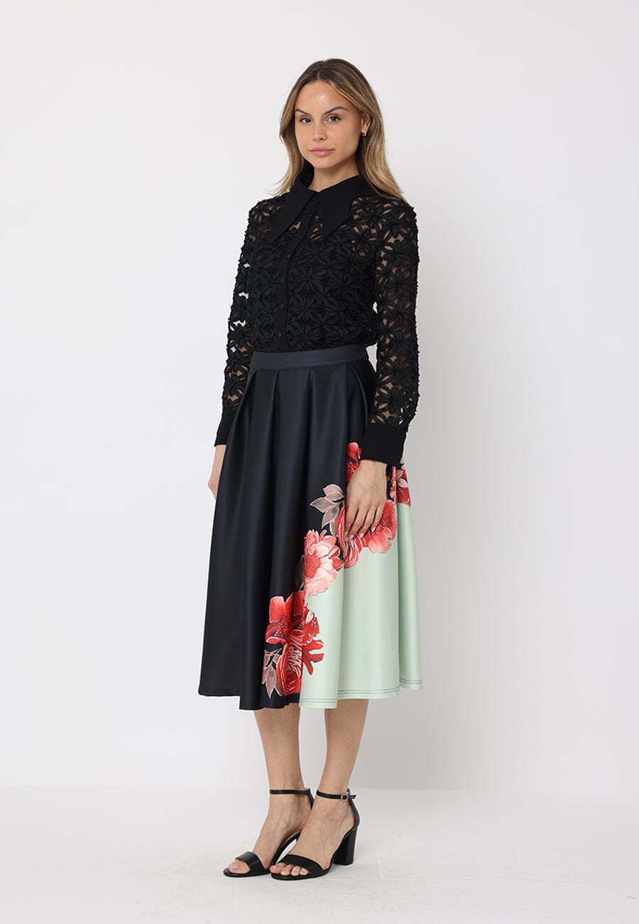 Falda línea A plisada con estampado floral para mujer de Gracia Fashion