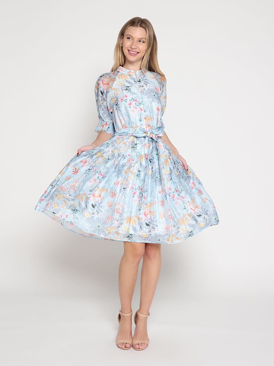 Vestido corto con estampado floral y cinturón para mujer de Gracia Fashion