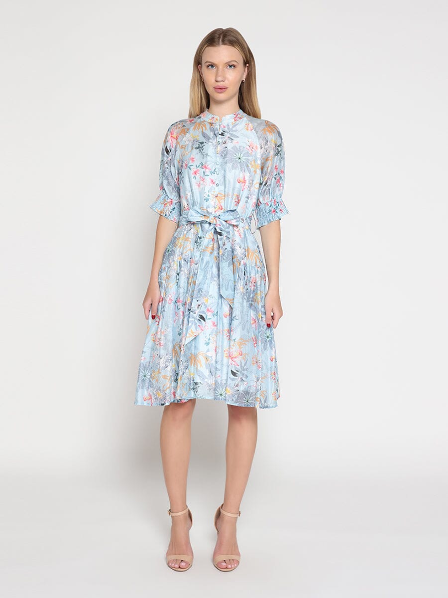 Vestido corto con estampado floral y cinturón para mujer de Gracia Fashion