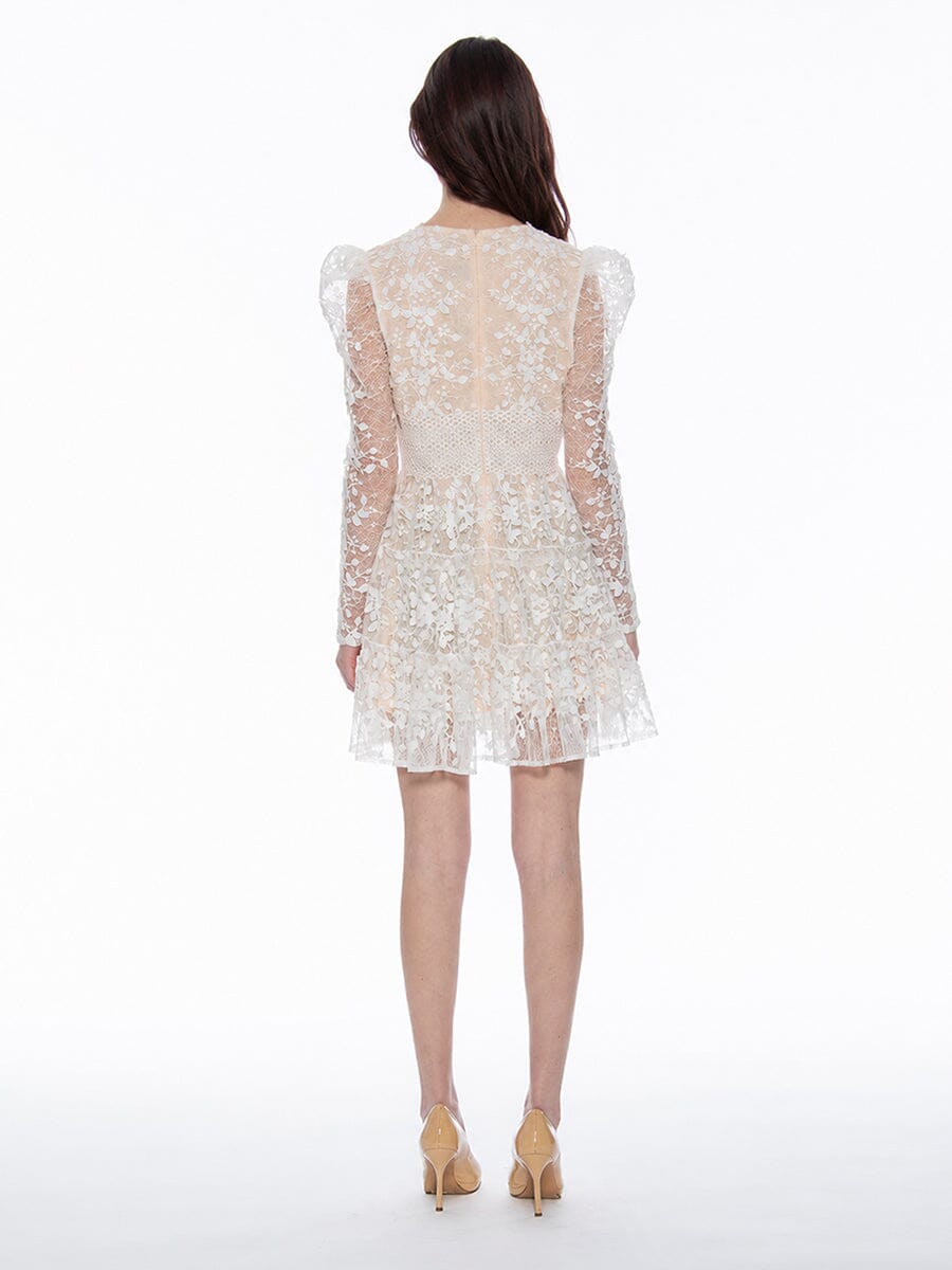 Minivestido de malla con cuello en V, bordado floral y encaje para mujer de Gracia Fashion