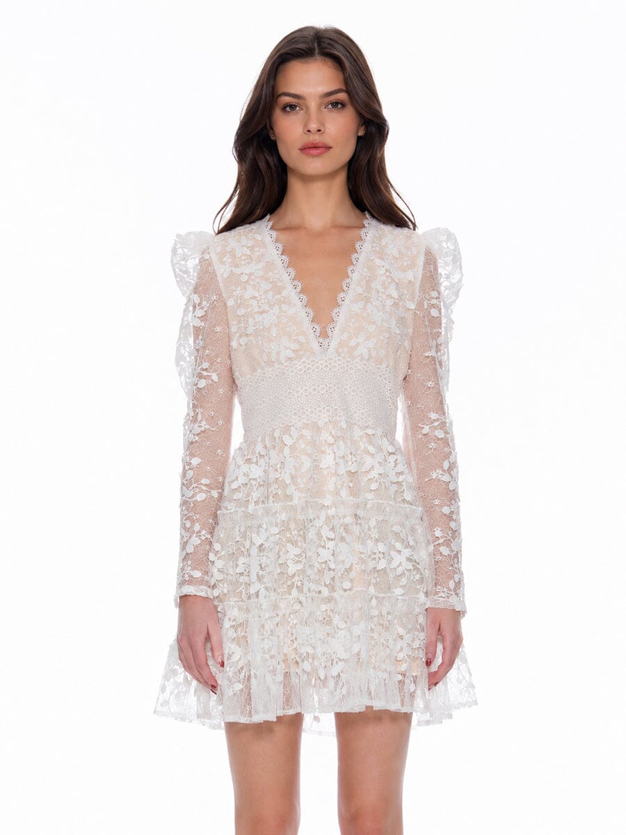 Minivestido de malla con cuello en V, bordado floral y encaje para mujer de Gracia Fashion