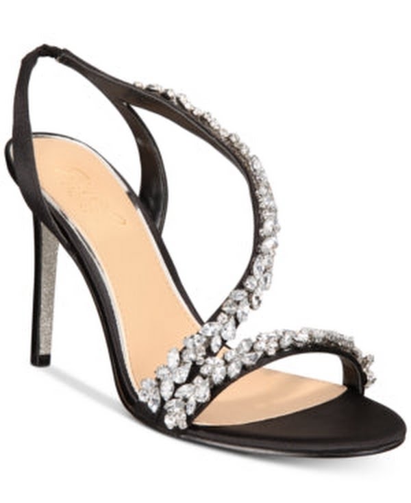Sandalias de noche con adorno Java de Jewel Badgley Mischka, talla 7/Negro