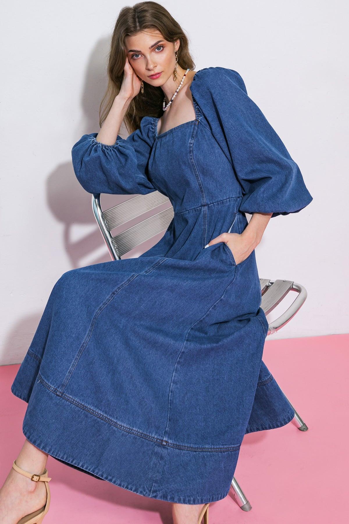 VESTIDO MIDI VAQUERO DE FELPA CON ESTILO