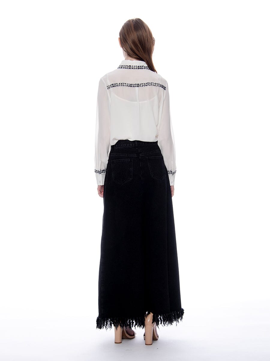 Gracia Fashion Women's Frayed Raw Hem Wide Leg Slouchy Denim Pants
