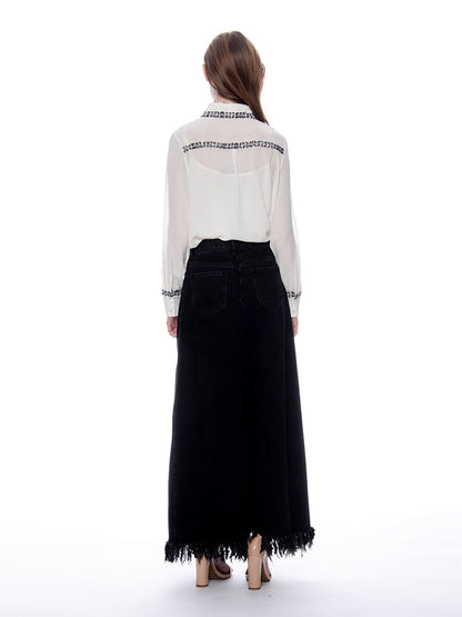 Frayed Raw Hem Wide Leg Slouchy Denim Pants