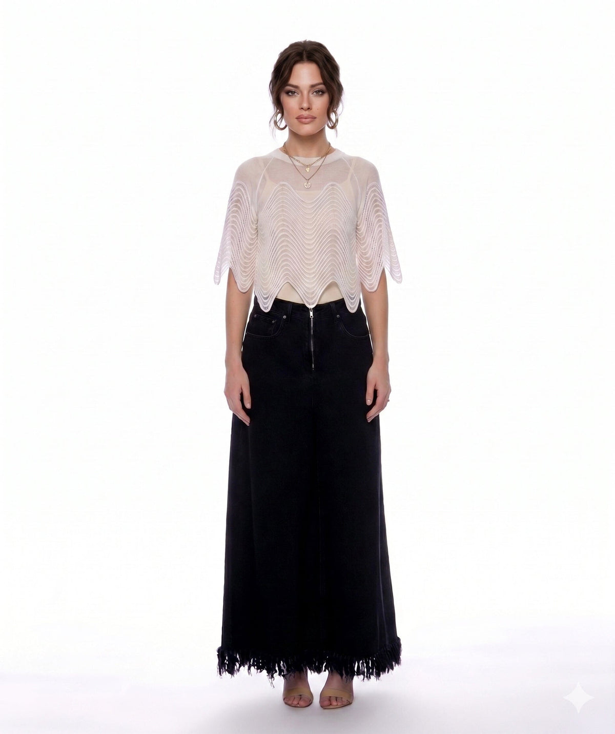 Gracia Fashion Women's Frayed Raw Hem Wide Leg Slouchy Denim Pants