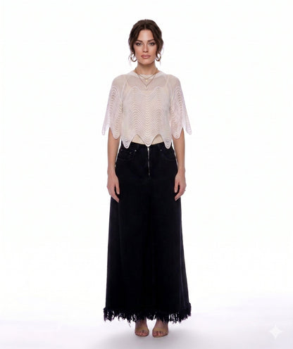 Frayed Raw Hem Wide Leg Slouchy Denim Pants