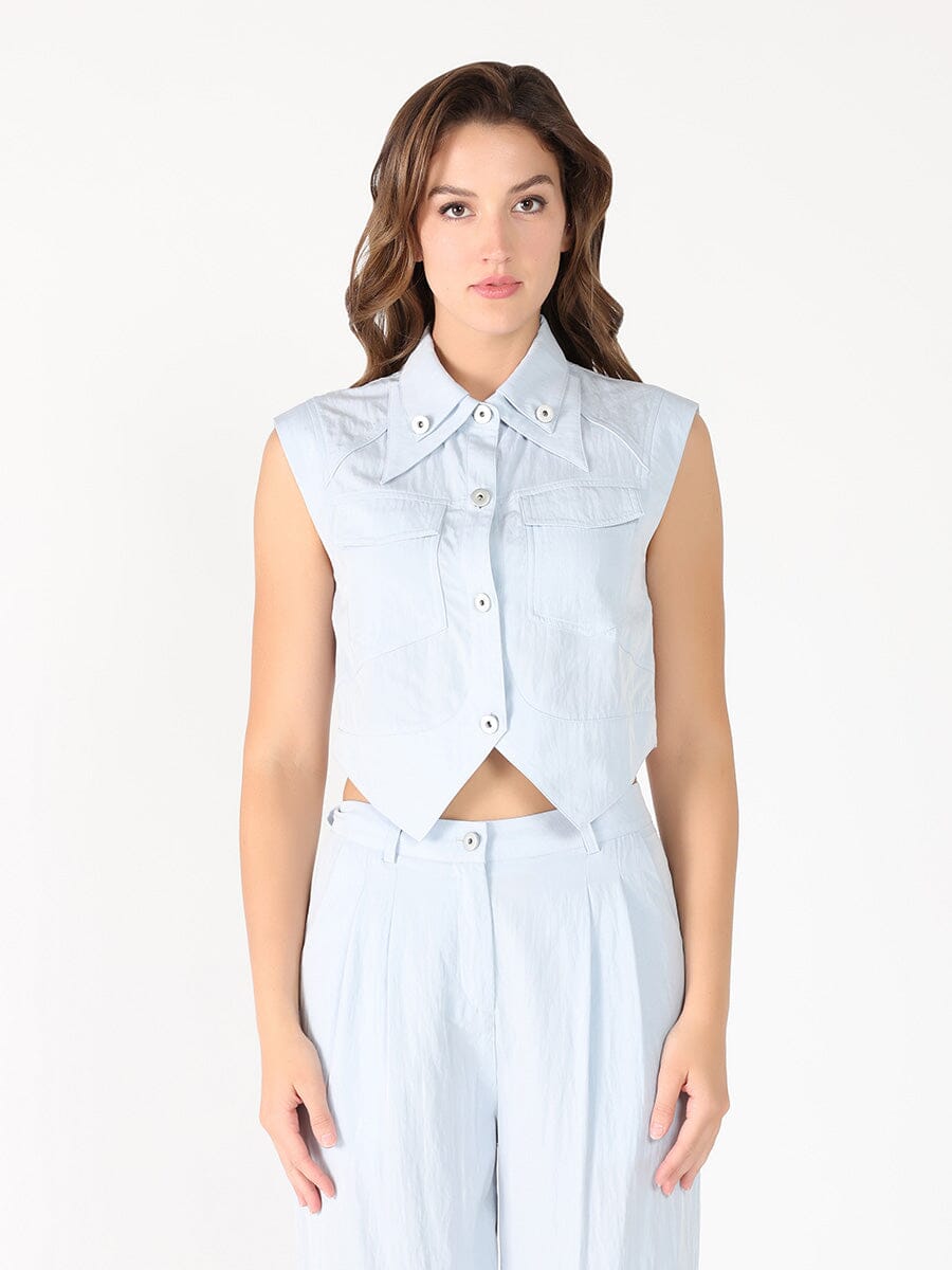 Front Button Open-Bottom Hem Sleeveless Top