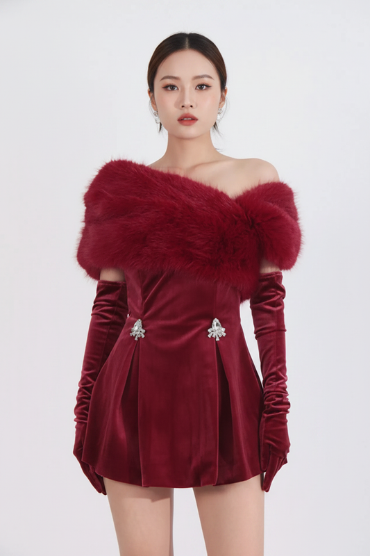 Fuzzy Off Shoulder Mini Dress