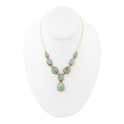 Genuine Blue Turquoise Roped Golden Bronze Y Necklace
