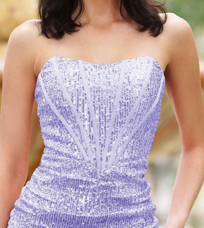 Gia Mini Dress - Corset Cocktail Dress - Lilac Sequin