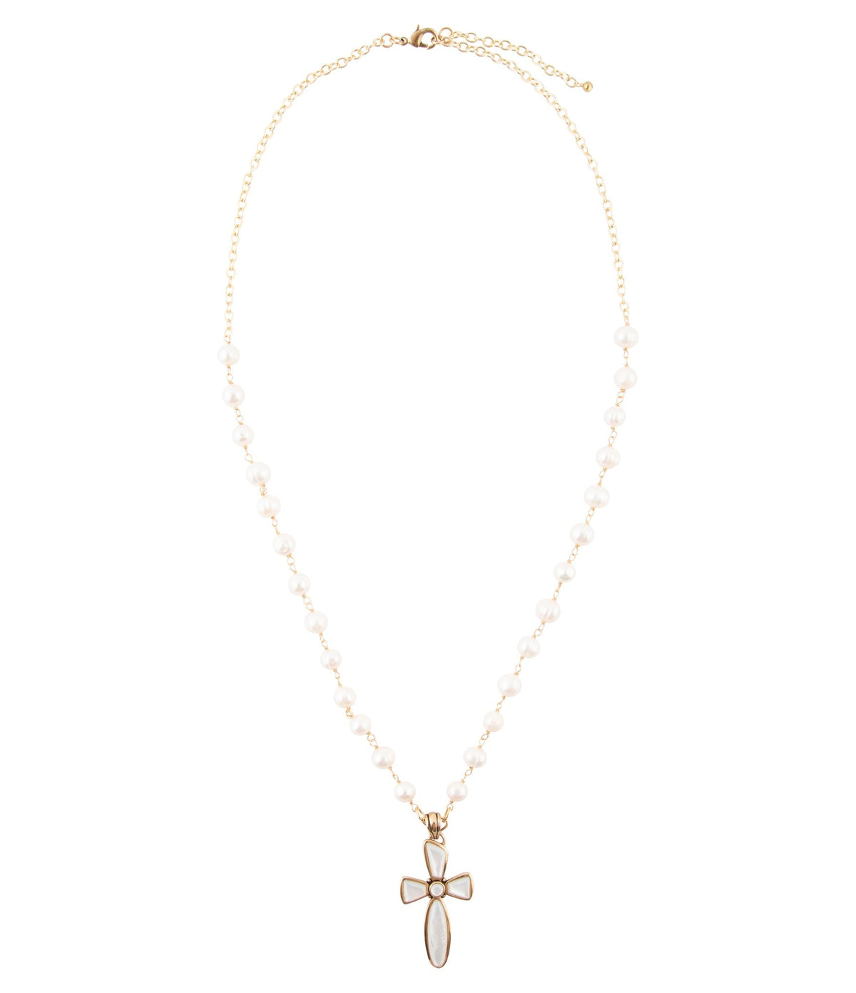 Las Cruces White Pearl Cross Pendant Necklace