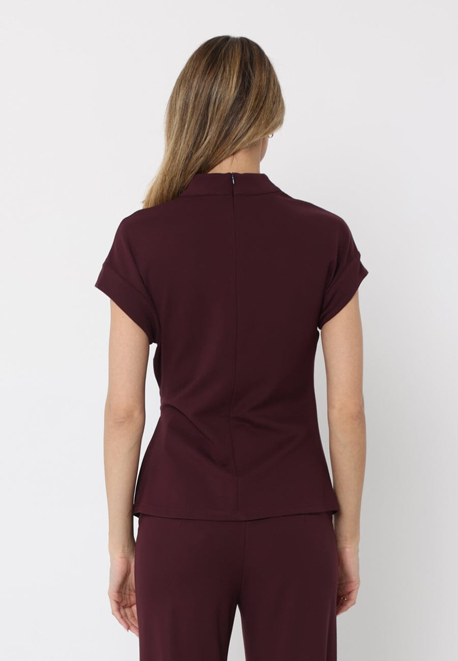 High neck tie detail short sleeve solid top