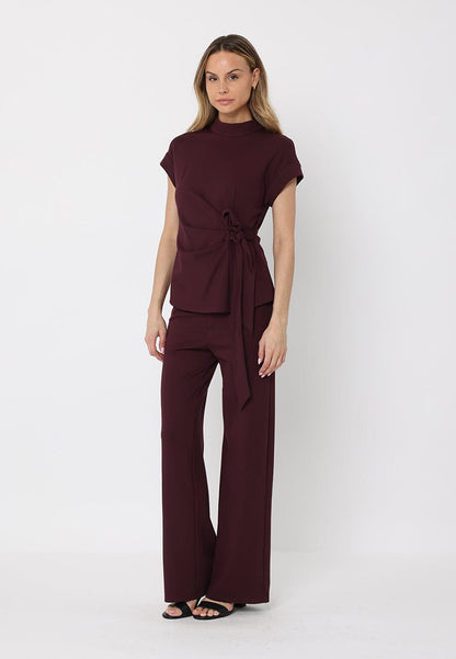 High neck tie detail short sleeve solid top