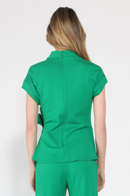 High neck tie detail short sleeve solid top