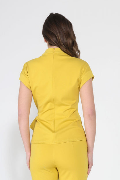 High neck tie detail short sleeve solid top