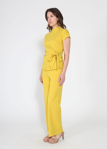 High neck tie detail short sleeve solid top