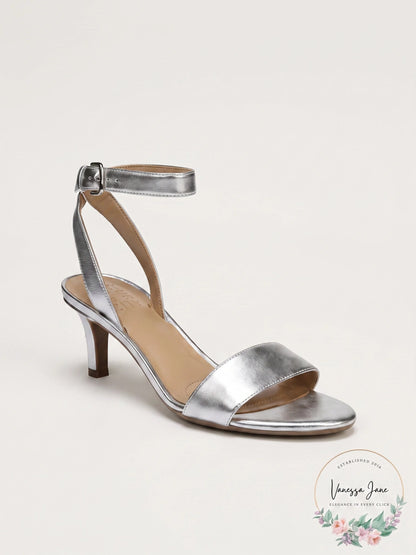 Naturalizer Women's Ankle Strap Sandals, Soft Silver Leather, Size 7