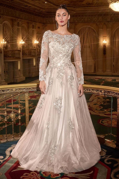 Ladivine J883W Wedding A-Line Ball Gown Long Sleeves Lace Applique