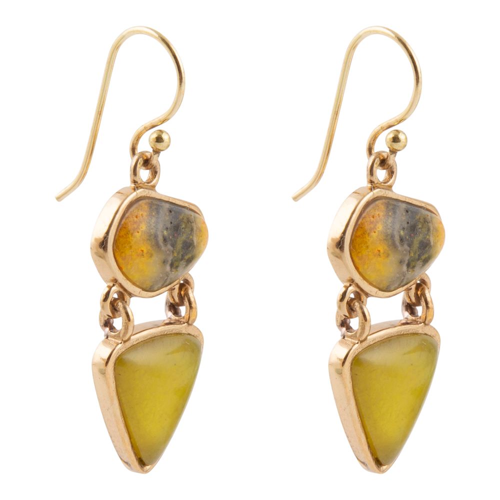 Pendientes largos dorados de jaspe abejorro amarillo con bisagras