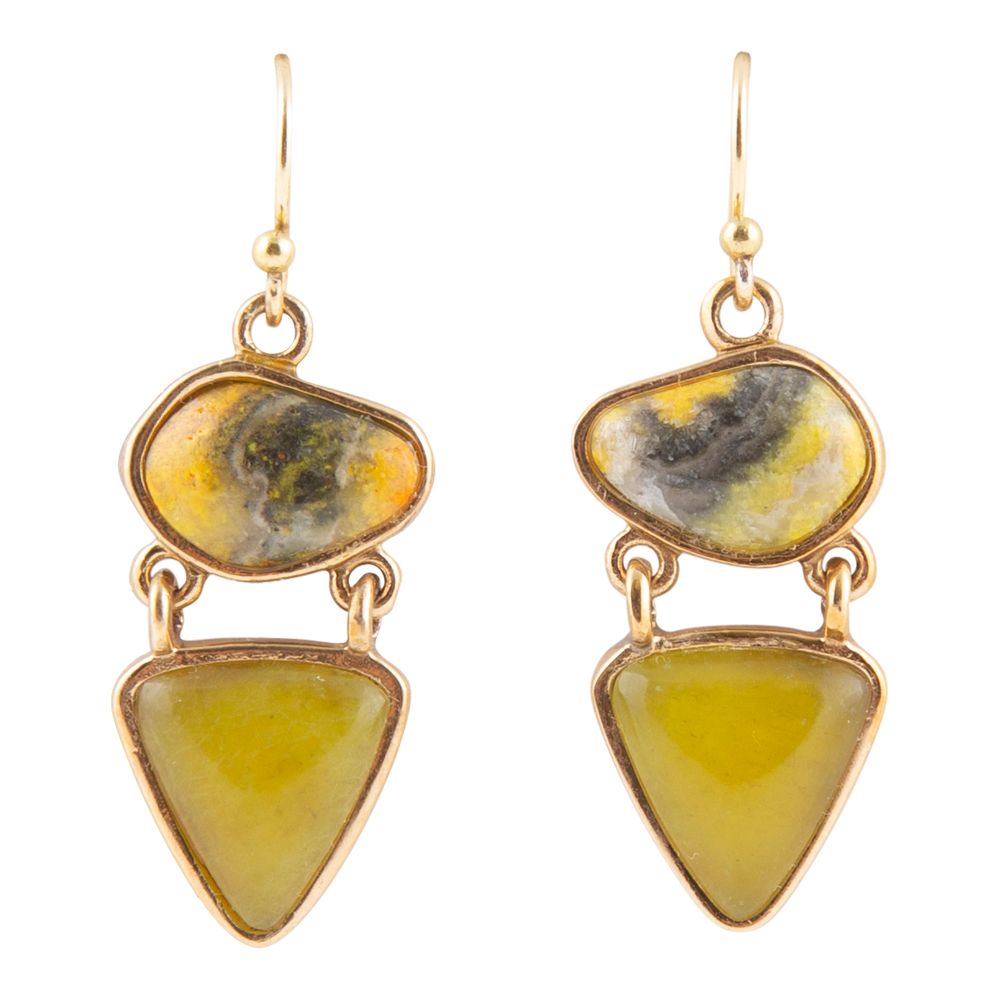 Pendientes largos dorados de jaspe abejorro amarillo con bisagras