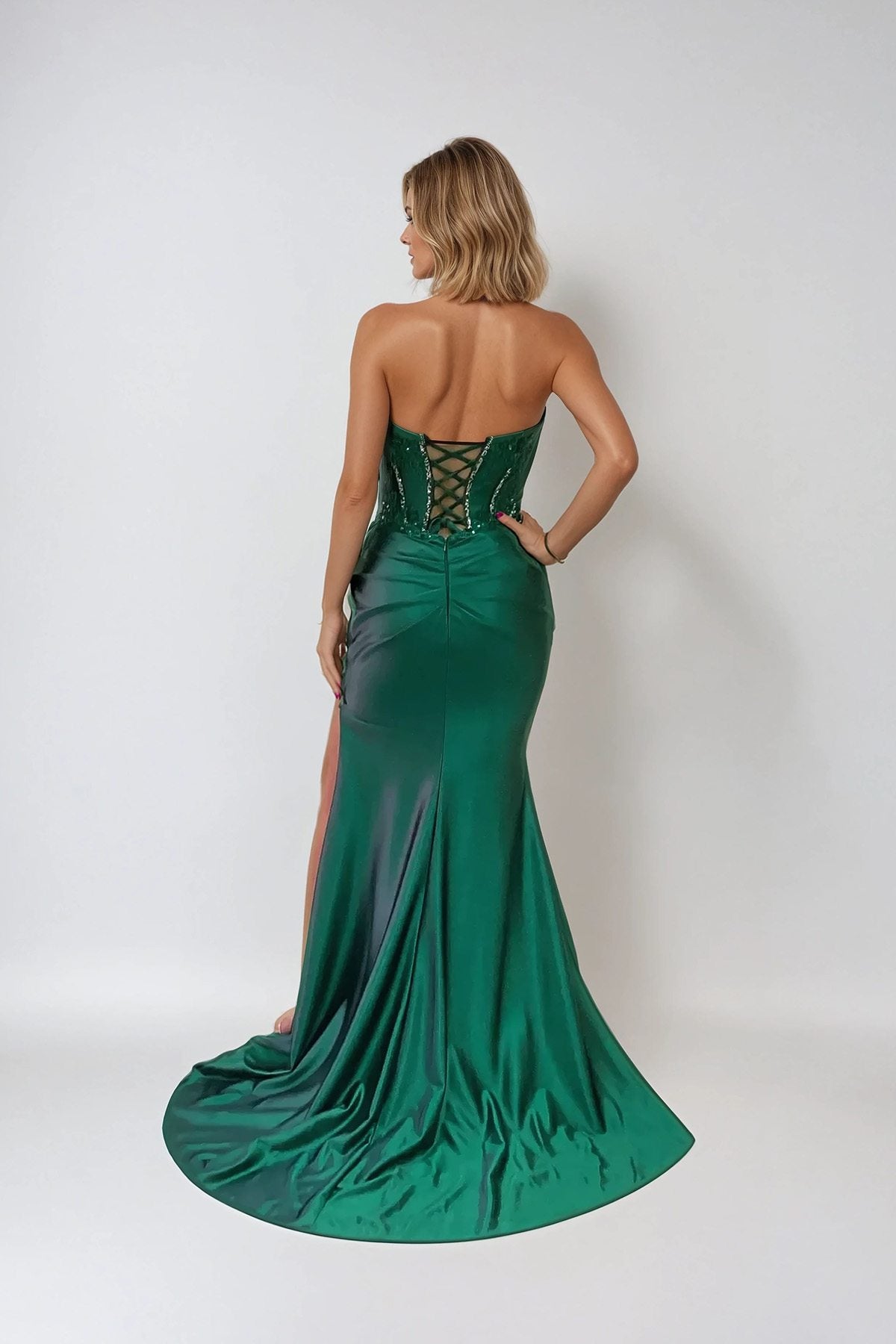 Juliet JT2536K Strapless Sweetheart Corset Back Fitted Satin Prom Gown