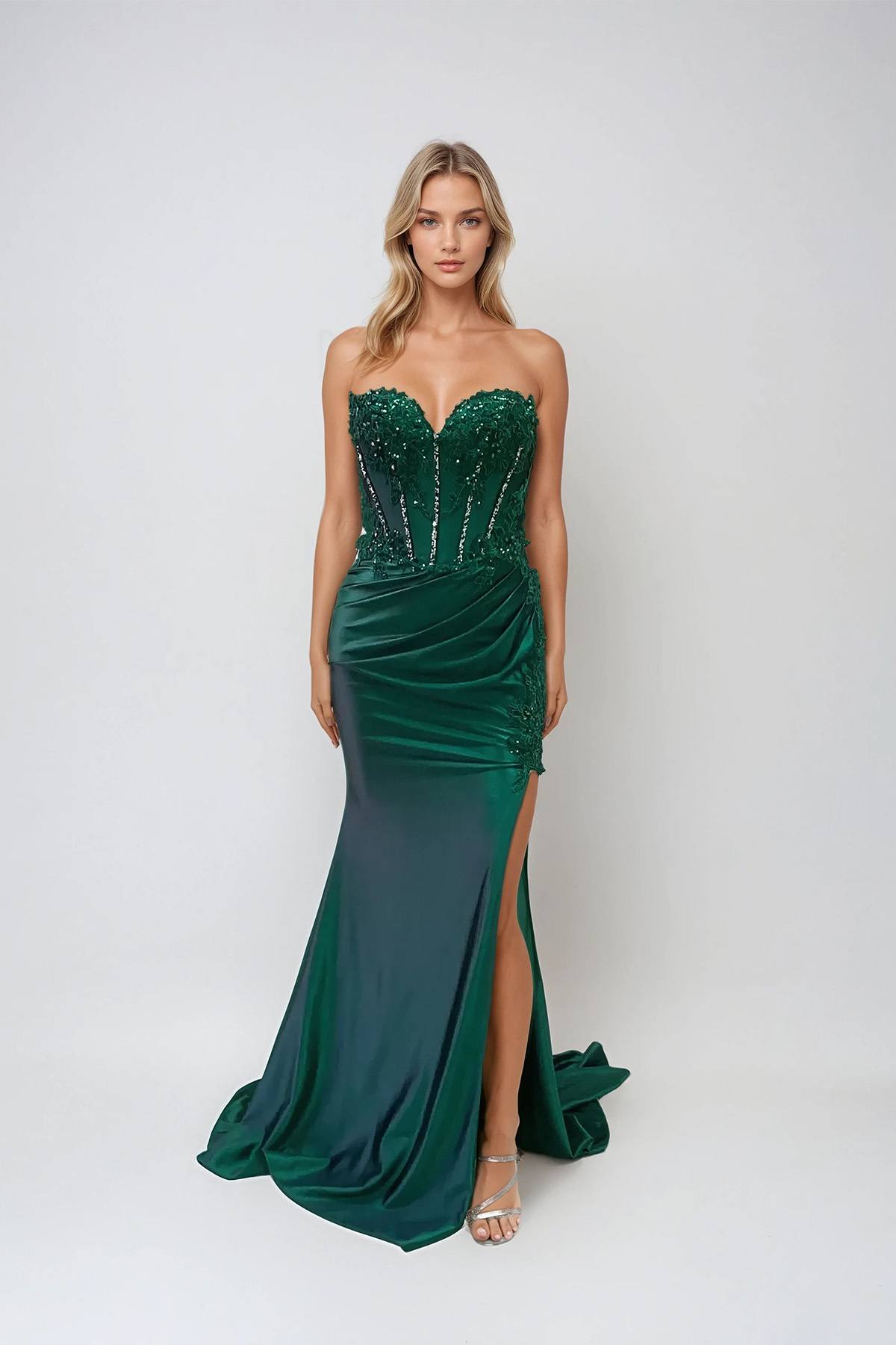 Juliet JT2536K Strapless Sweetheart Corset Back Fitted Satin Prom Gown