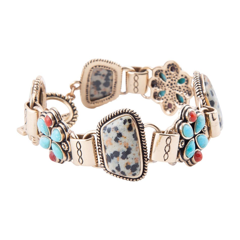 Legacy Blue Turquoise and Dalmatian Jasper Golden Bracelet
