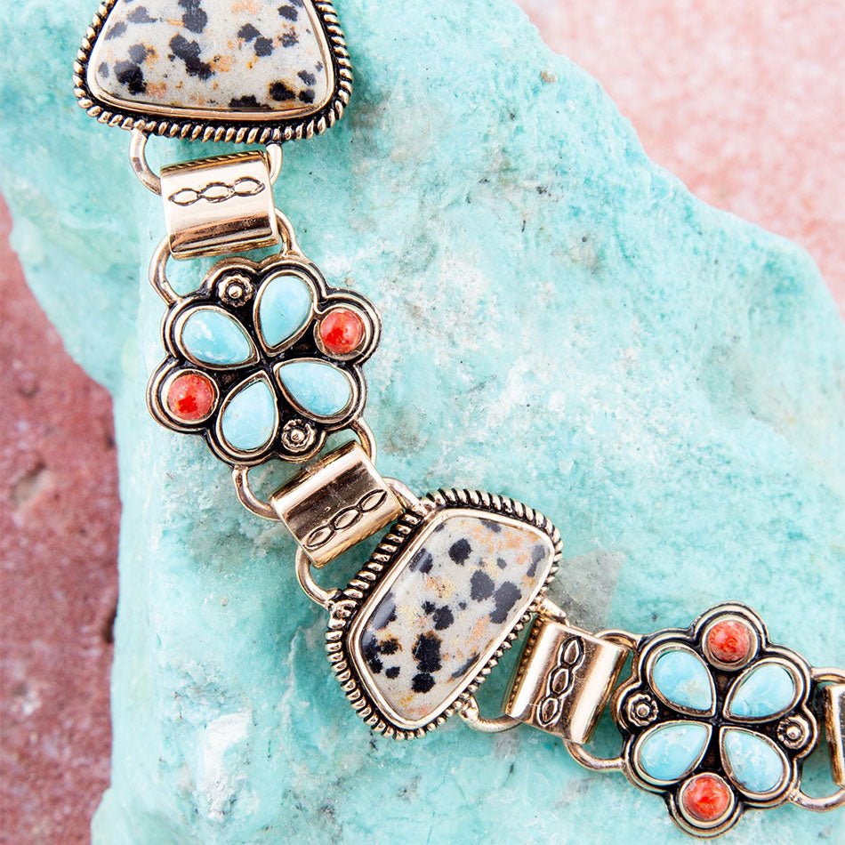 Legacy Blue Turquoise and Dalmatian Jasper Golden Bracelet